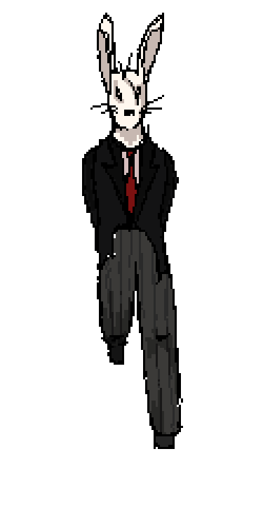 A fancily dressed hare with a red tie